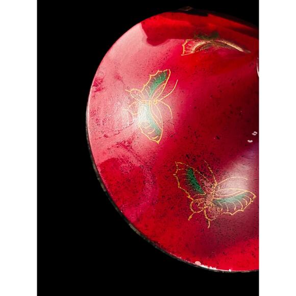 Red Tole Metal Urn-Oriental Accents-Brass Lion Head Handles-Vintage-Chestnut-Lid - Picture 9 of 10